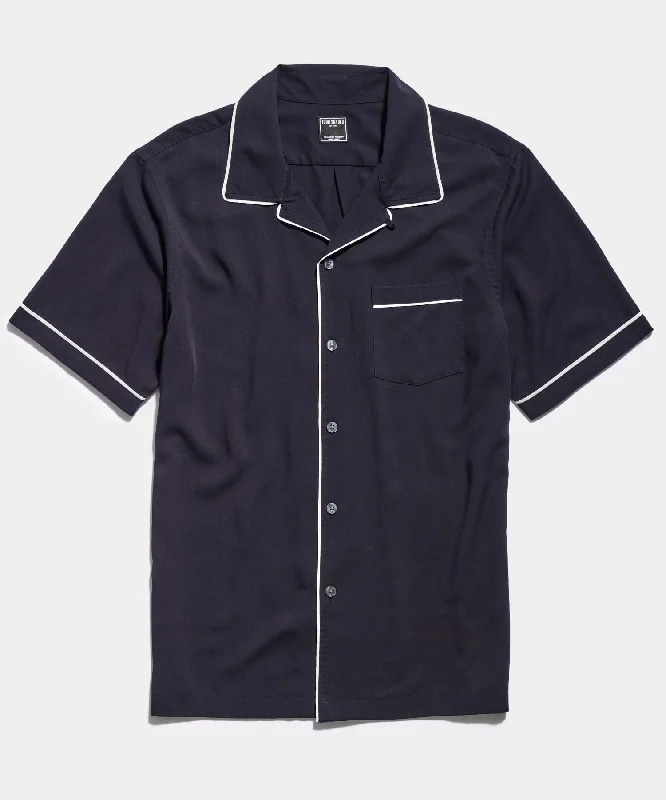 Japanese Tipped Rayon Lounge Shirt in Navy