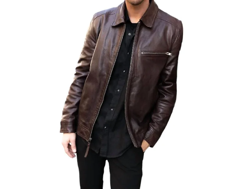 Berink Collared Leather Jacket In Chestnut