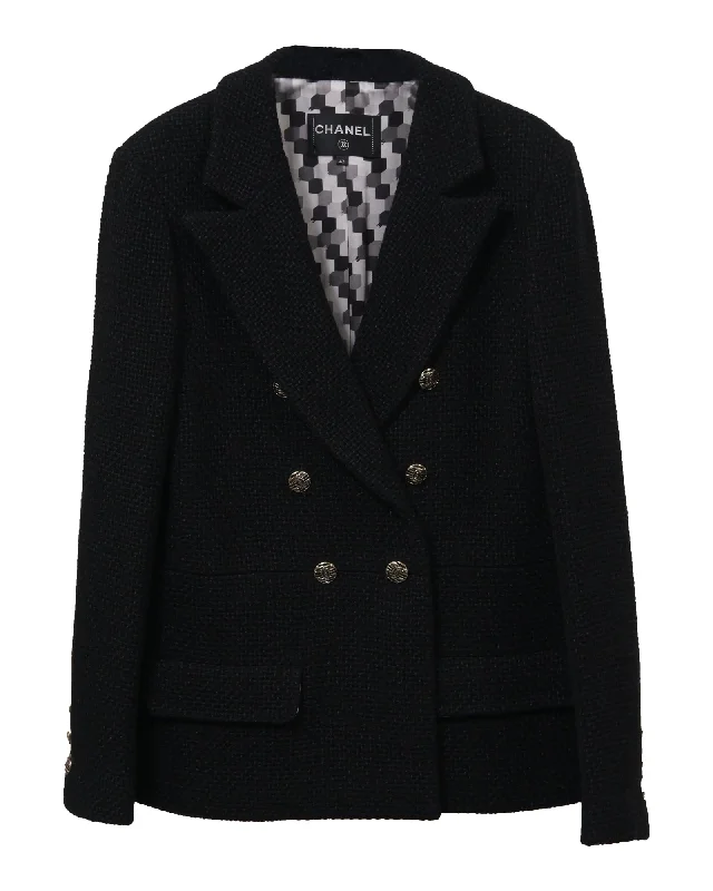 Chanel Double-Breasted Blazer in Black Wool