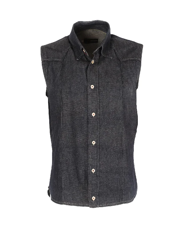 Dsquared2 Buttoned Vest in Navy Blue Cotton