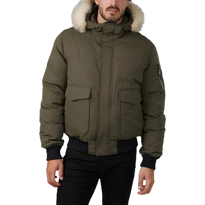 Pajar Lucas Men's Down Fill Heavyweight Bomber Coat with Fur Trim Hood