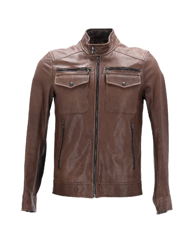 Prada Zipped Jacket in Brown Leather