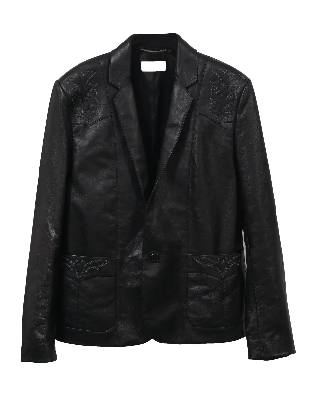 Saint Laurent Western Blazer Jacket in Black Leather