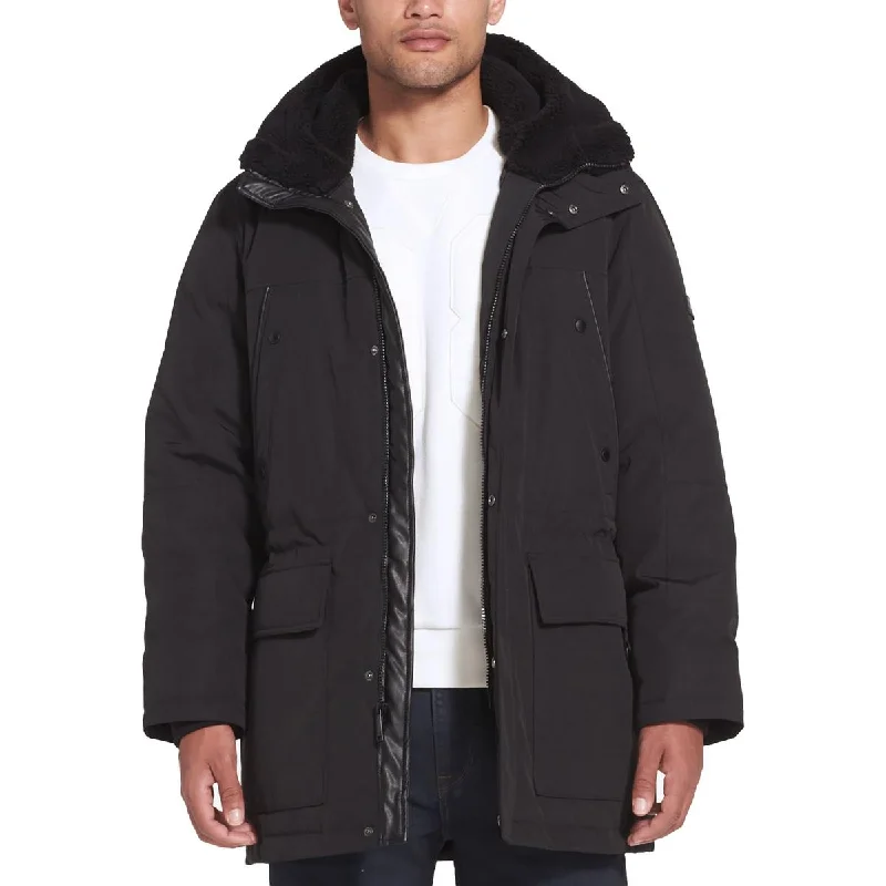 Sean John Mens Faux Fur Lined Cold Weather Parka Coat