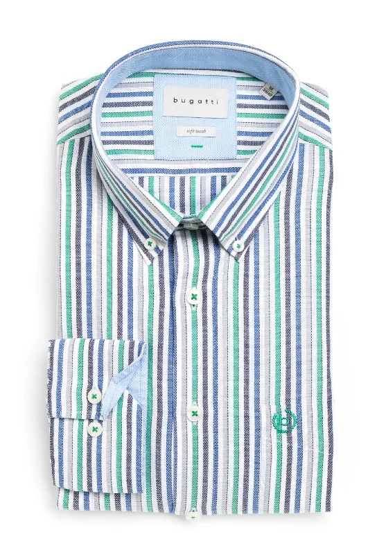 Bugatti Long Sleeve Stripe Shirt, Blue & Green