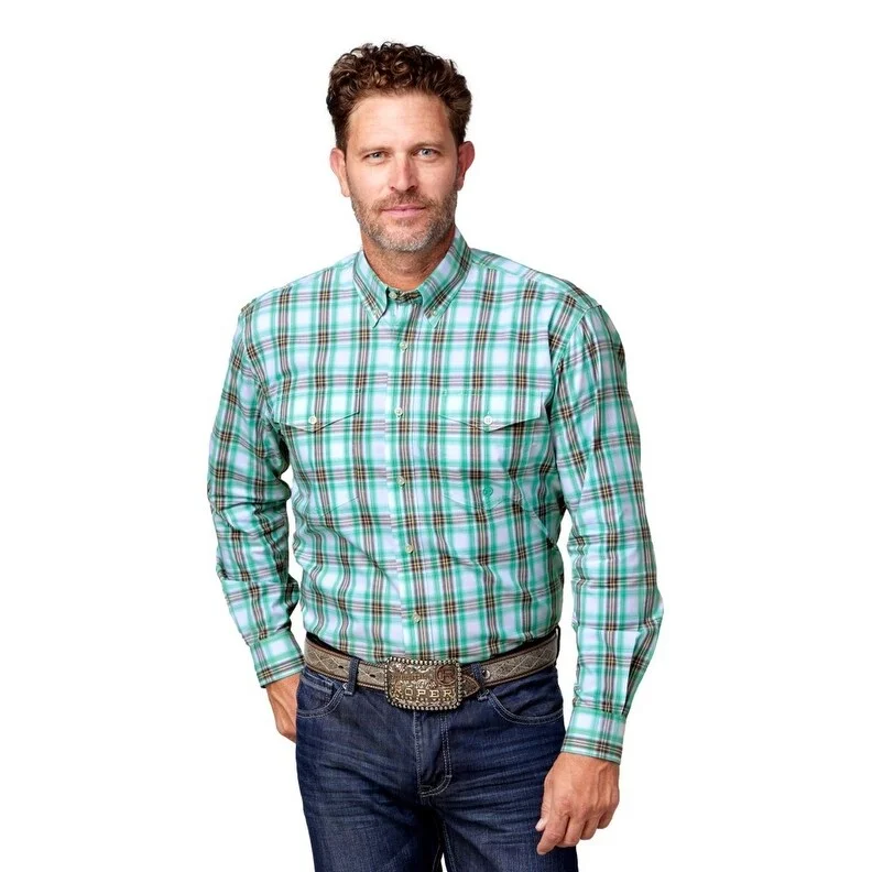 Roper Western Shirt Mens L/S Button Plaid Green 03-001-0378-4051 GR