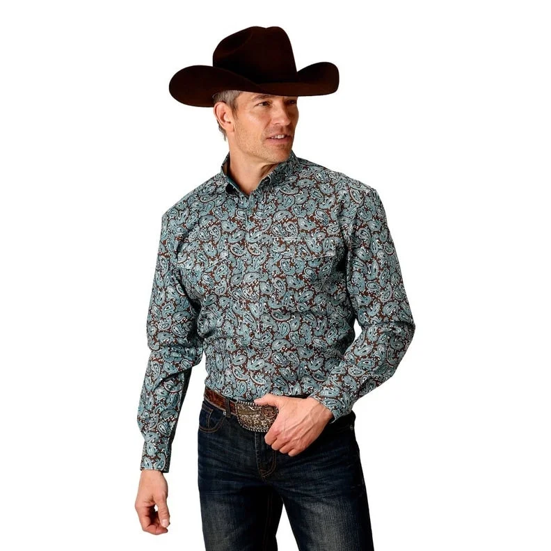 Roper Western Shirt Mens L/S Paisley Turquoise 03-001-0325-6017 BU