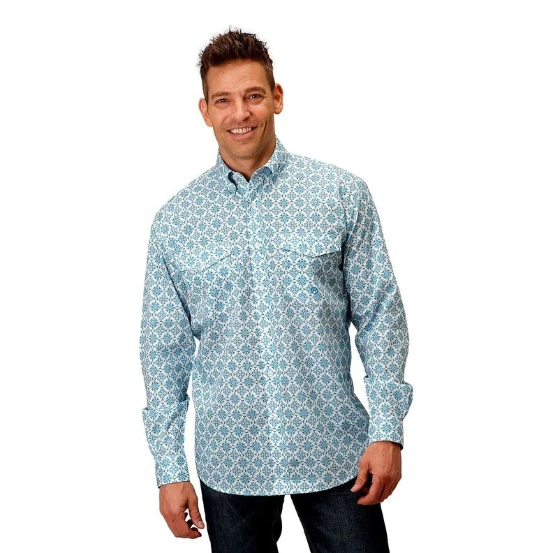 Roper Western Shirt Mens L/S Print Button Blue 03-001-0325-4023 BU