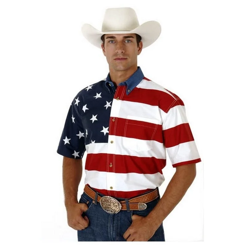 Roper Western Shirt Mens S/S Button USA Flag Red 03-002-0185-0101 RE