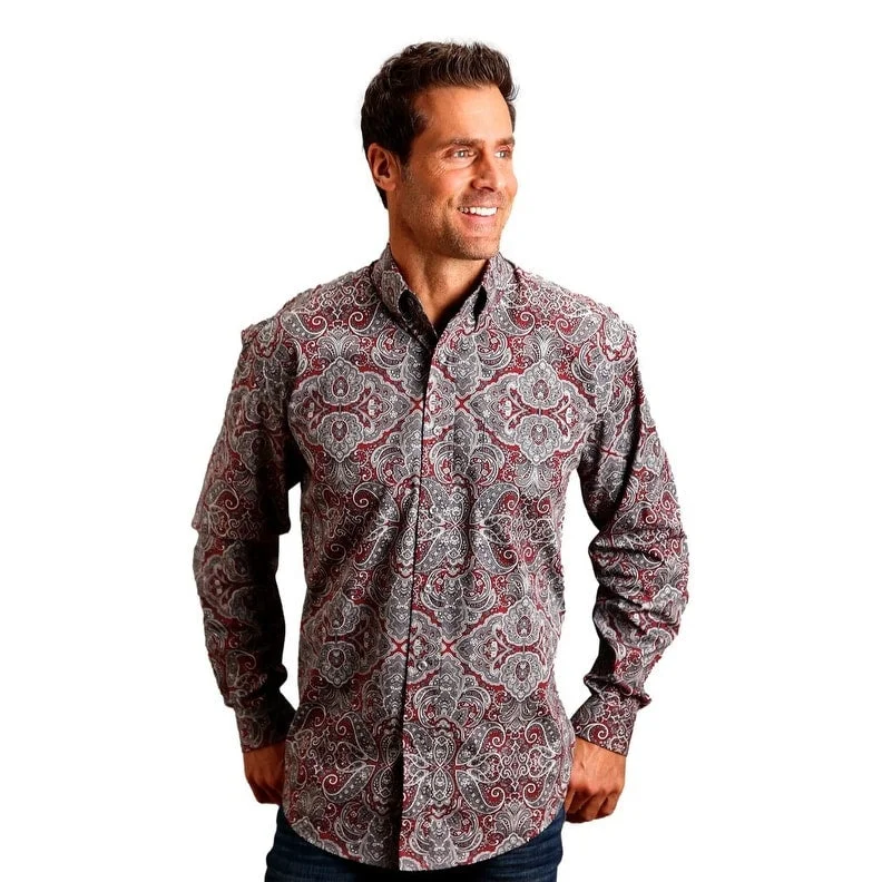 Stetson Western Shirt Mens L/S Paisley Button Wine 11-001-0526-0366 WI