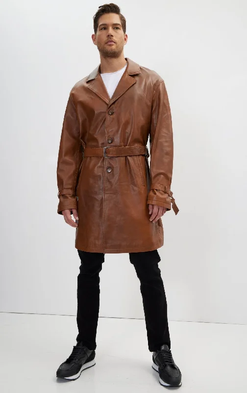 Enforcer'S Belted Leather Trench - Cognac