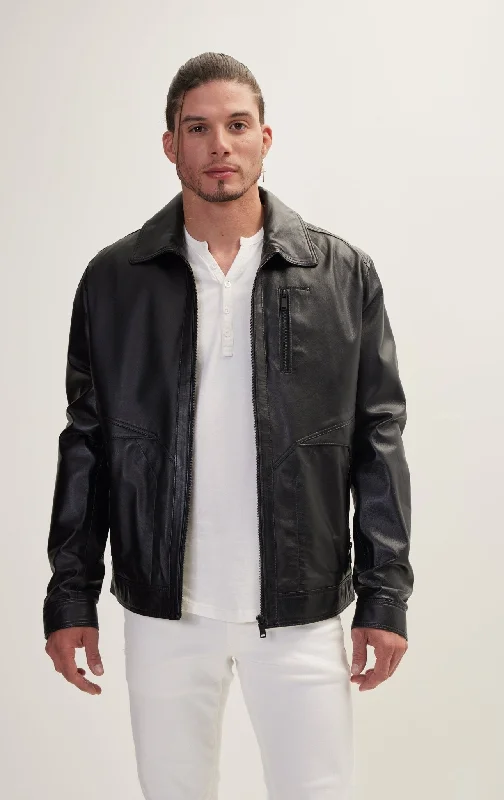 The Minimalist Leather Jacket With Zipper Closure - Black