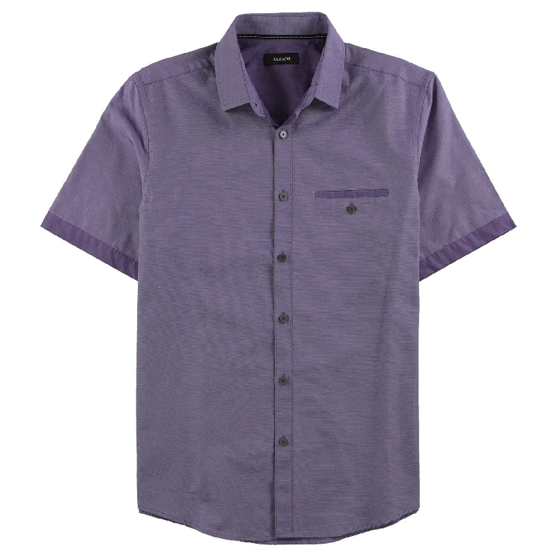 Alfani Mens Blair Texture Button Up Shirt, Purple, Small