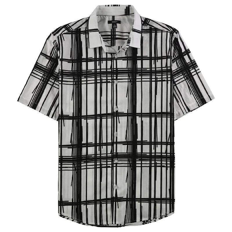 Alfani Mens Bold Broken Button Up Shirt, Black, Small