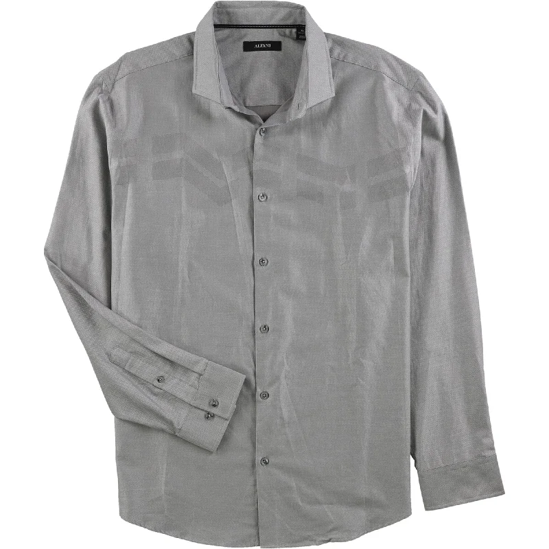 Alfani Mens Jacquard Button Up Shirt, Grey, X-Large