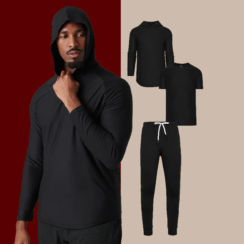 All Black Active Hoodie & Joggers 3-Pack