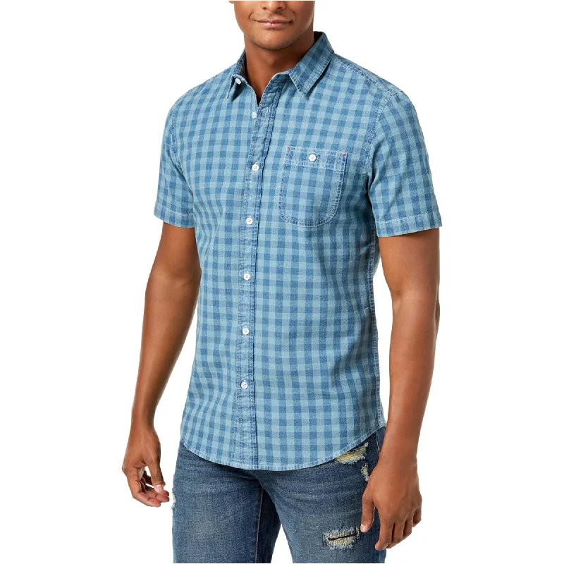 American Rag Mens Checkered Button Up Shirt, Blue, Small