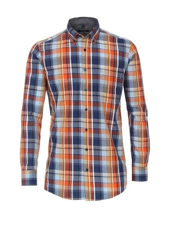 Casa Moda Long Sleeve Gingham Square Print Shirt, Blue & Orange Multi