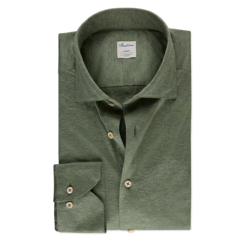 Casual Green Jersey Stretch Slimline Shirt - Stenströms