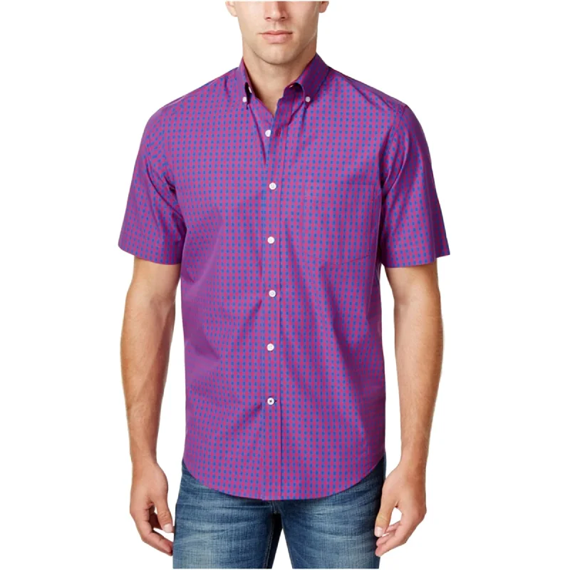 Club Room Mens Gingham Check Ss Button Up Shirt