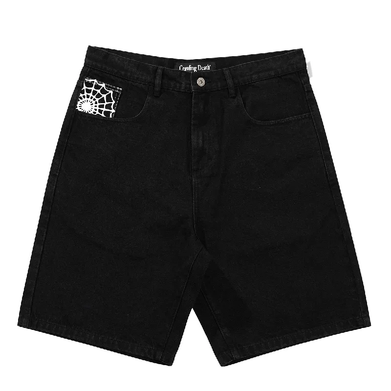 Crawling Death - Web Denim Shorts Black