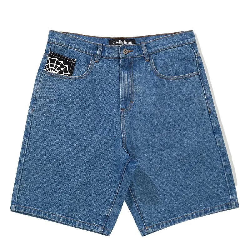 Crawling Death - Web Denim Shorts Mid Blue