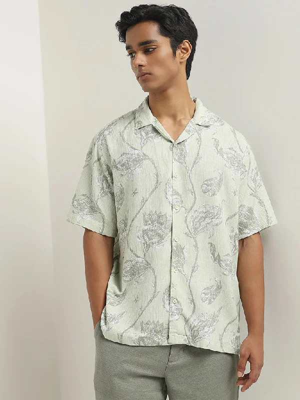 ETA Sage Foliage Printed Relaxed-Fit Cotton Shirt