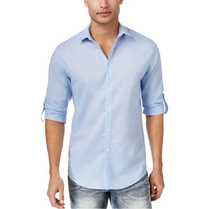 I-N-C Mens Roll-Tab Button Up Shirt, Blue, Small