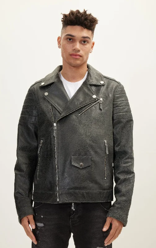 Nubuck Leather Moto Jacket - Dark Grey