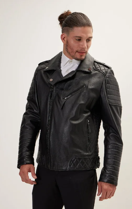 Quilted Leather Moto Jacket - Black Falcon