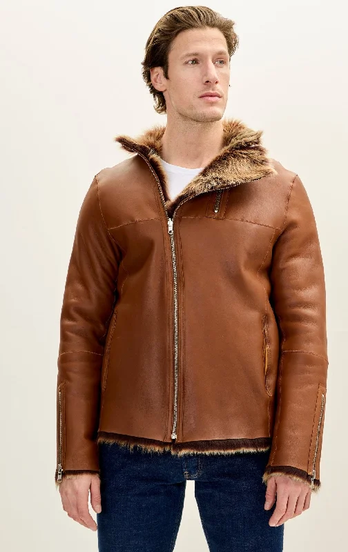 Reversible Toscana Shearling Genuine Leather Jacket - Coffee