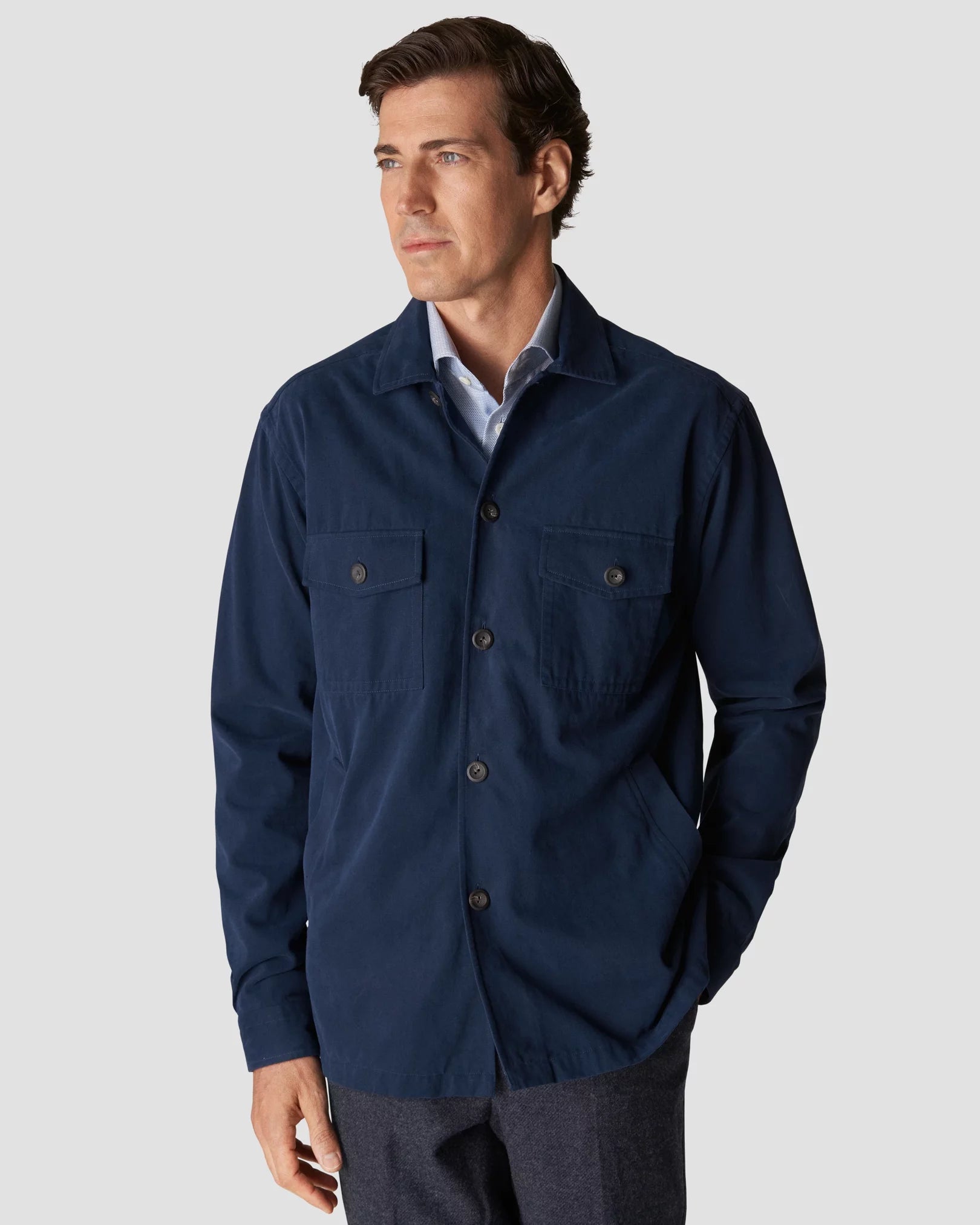 Navy Blue Twill Moleskin Overshirt - ETON