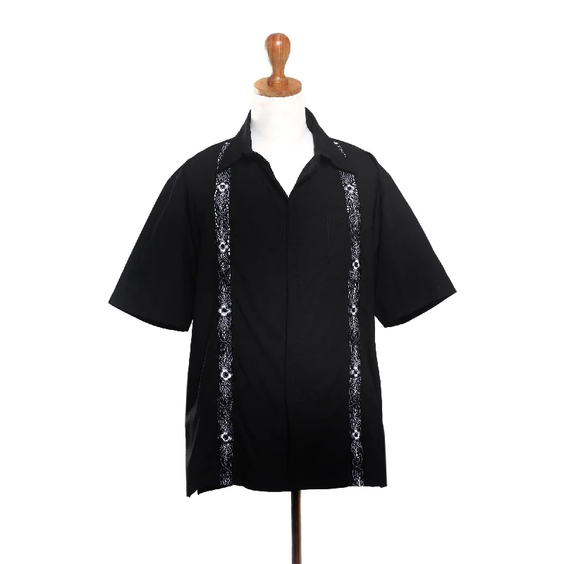 Novica Handmade Black Borders Mens Embroidered Cotton Shirt