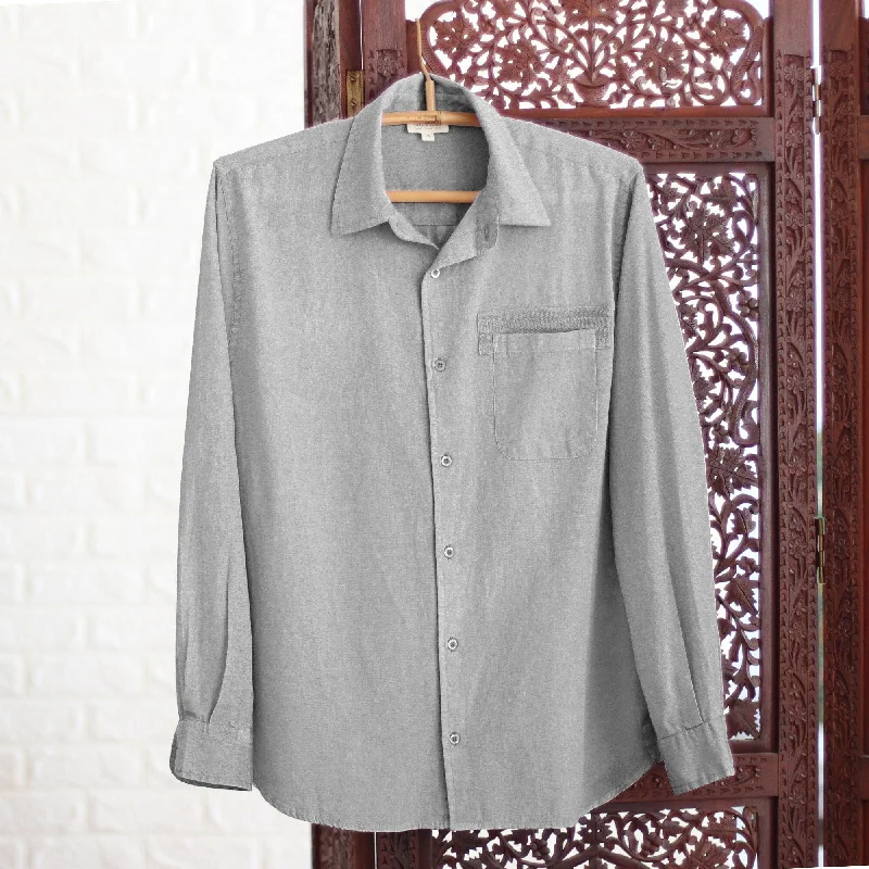 Novica Handmade Casual Flair In Grey Mens Cotton Blend Shirt