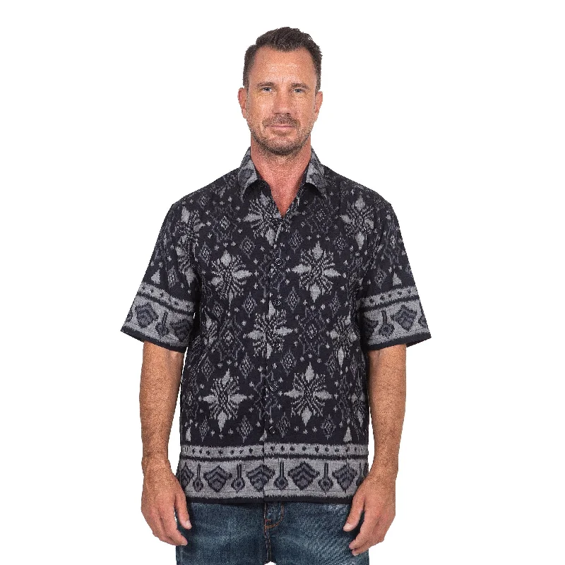 Novica Handmade Dark Ash Mens Hand-Woven Ikat Cotton Shirt