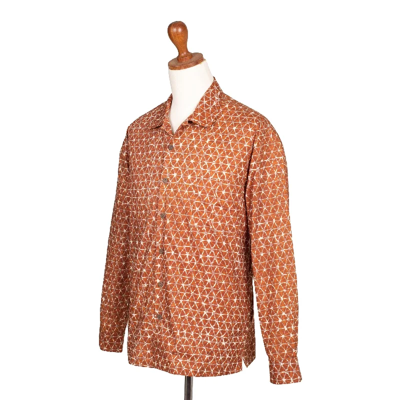 Novica Handmade Denpasar Gentleman In Russet Mens Batik Cotton Shirt