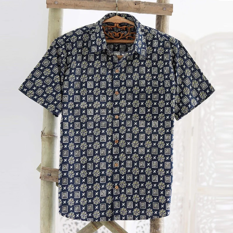 Novica Handmade Floral Labyrinth In Midnight Mens Cotton Shirt