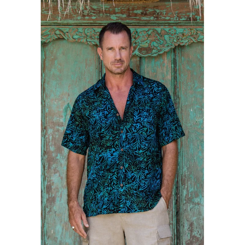 Novica Handmade Night Jungle Mens Batik Rayon Shirt