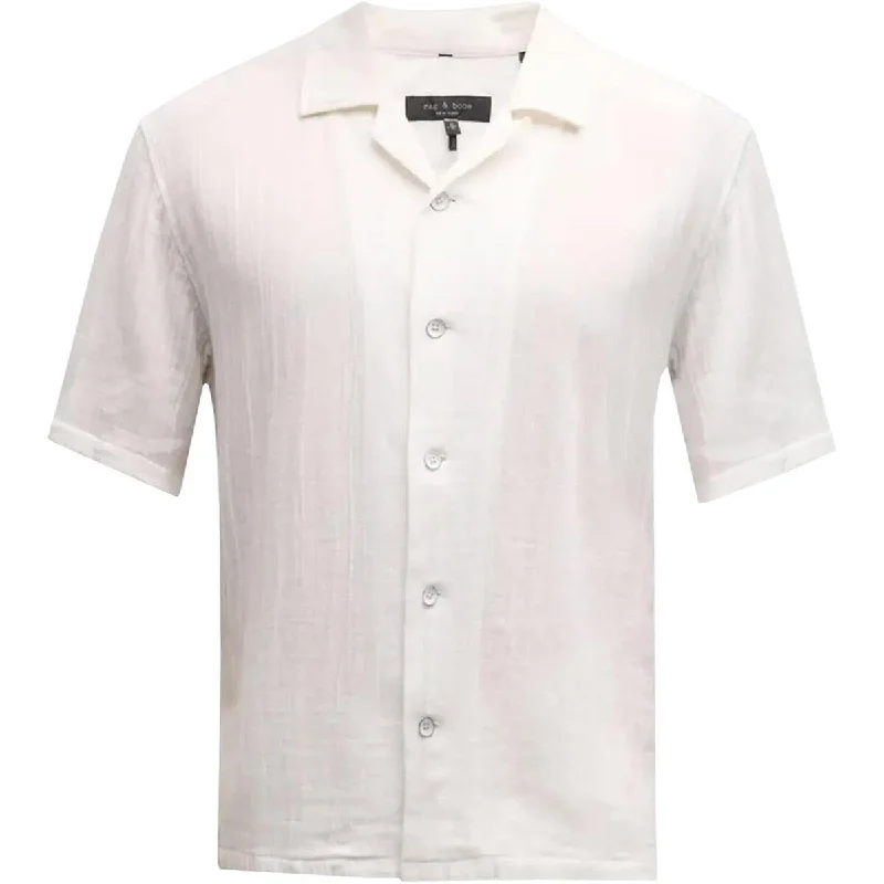 Rag & Bone Men's Avery Gauze Shirt, White Short Sleeve