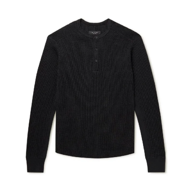 Rag & Bone Men's Lightweight Waffle Henley, Black