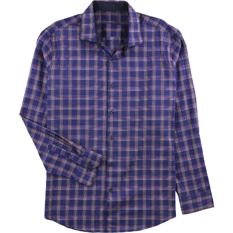 Tasso Elba Mens Bossini Plaid Button Up Shirt, Purple, Small