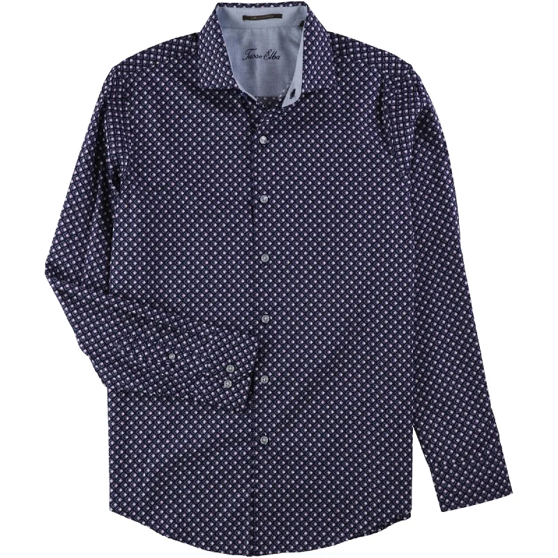 Tasso Elba Mens Geo Button Up Shirt, Purple, Small