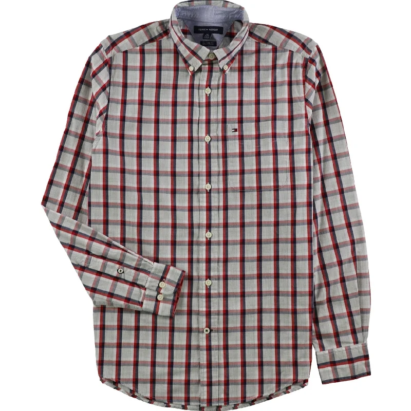 Tommy Hilfiger Mens Baron Plaid Button Up Shirt, Red, X-Small