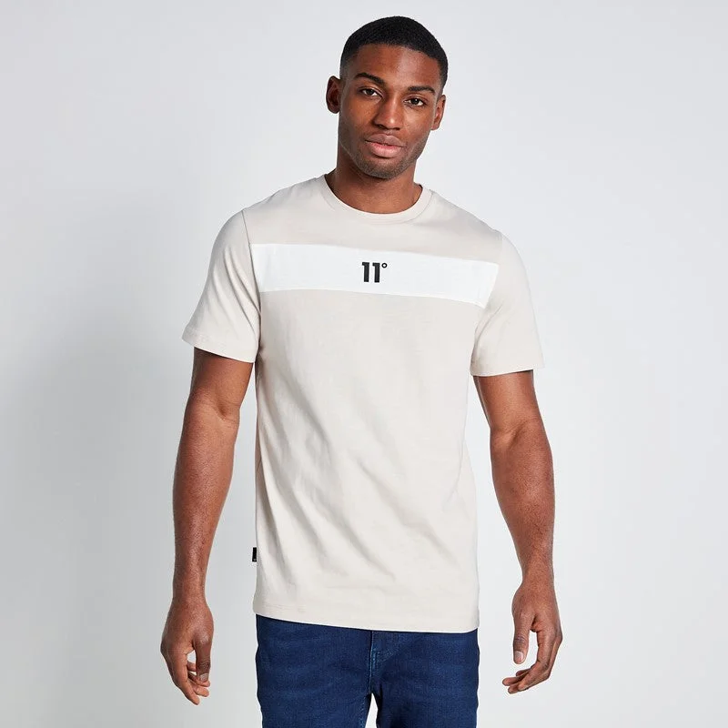 Cut and Sew Panelled T-Shirt - Stone / Coconut White