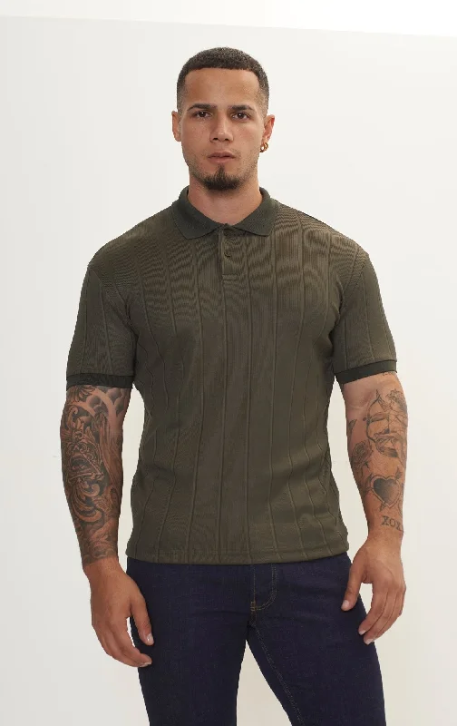 Fine Ribbed Polo Shirt - Olive Green