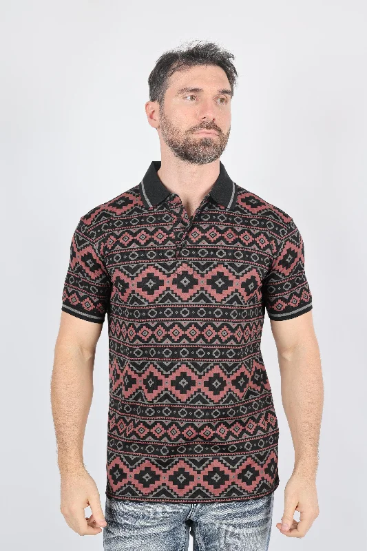 Mens Modern Fit Stretch Cotton Polo with Aztec Print