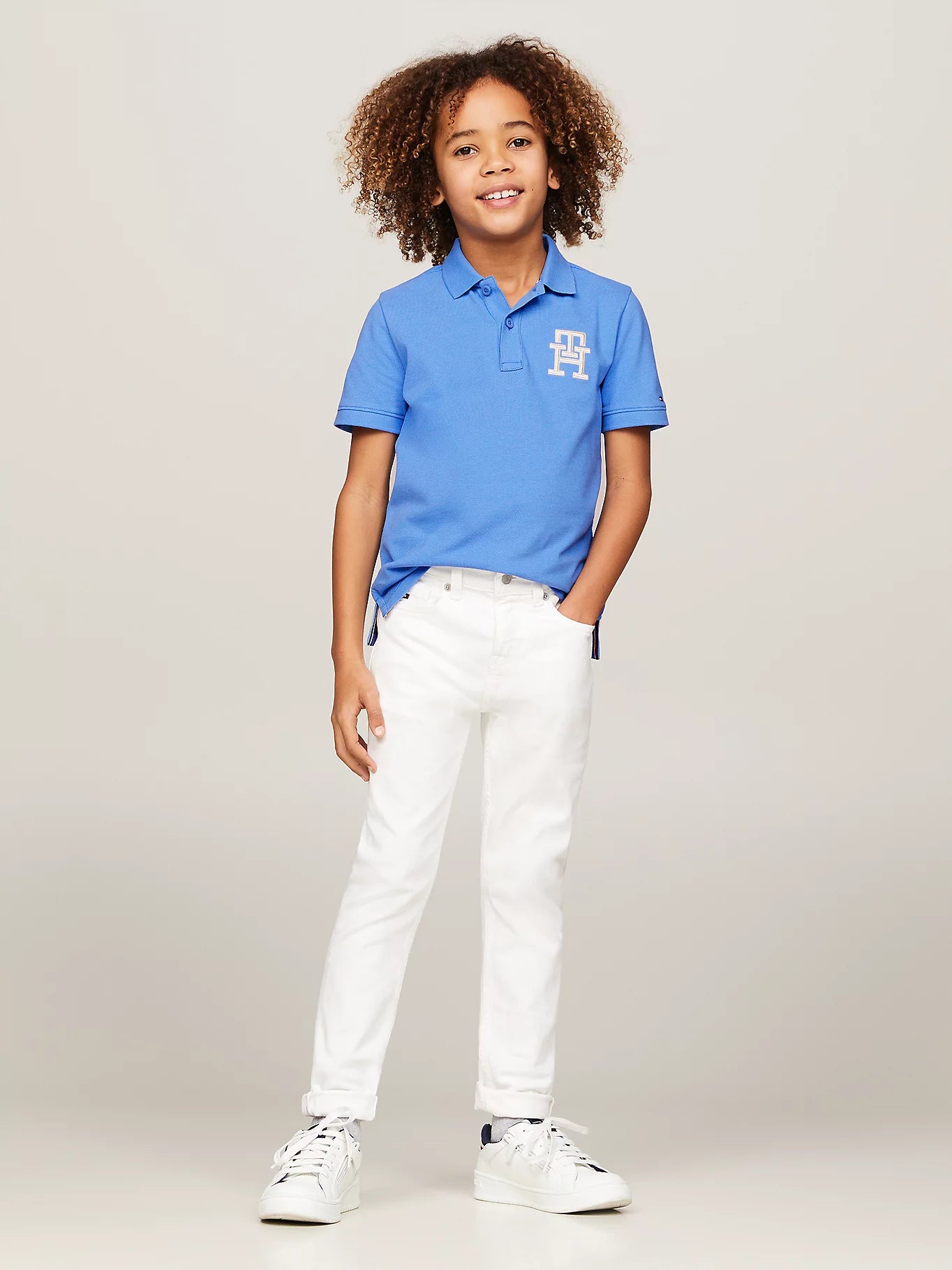 Monogram Flag Embroidery Polo in Blue Spell