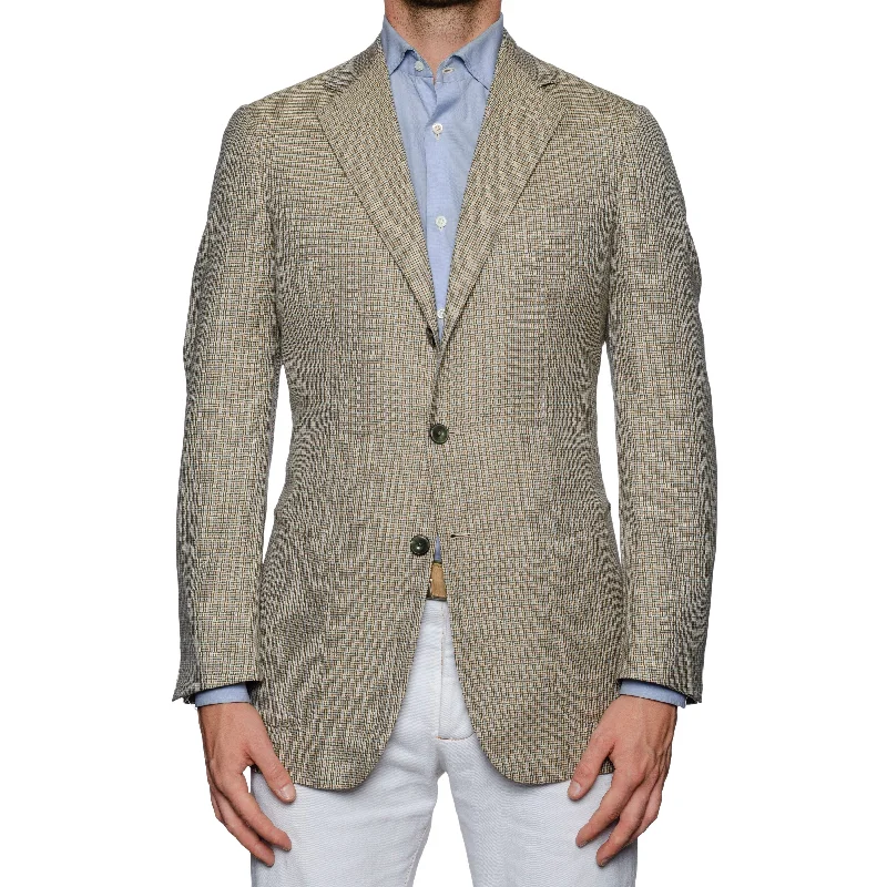 SARTORIA CASTANGIA Beige Plaid Silk-Wool Super 140's Jacket EU 50 NEW US 40