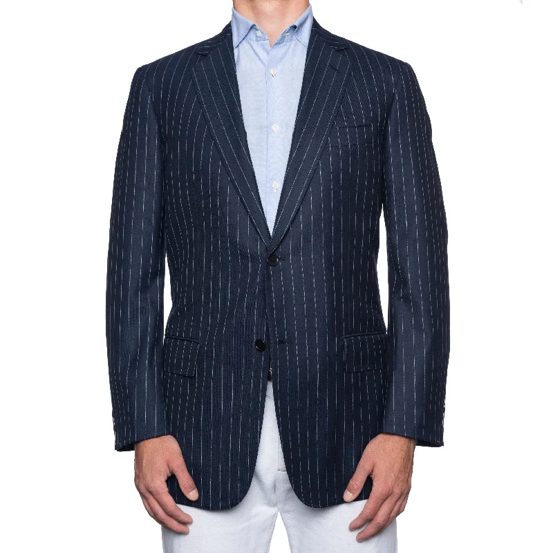 SARTORIA CASTANGIA Navy Blue Striped Wool Super 140's Jacket EU 54 NEW US 44