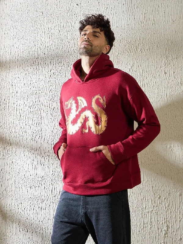 Wine Golden Dragon Oversized Hooded Sweatshirt